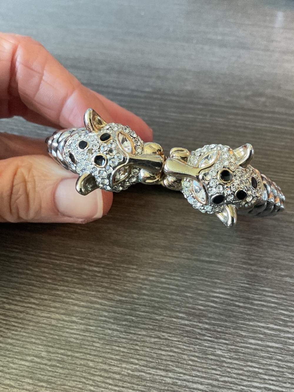 Vintage Leopard Head Cuff Bracelet | Gold & Silver Tone Animal Statement Jewelry